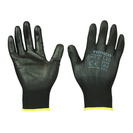 This is an image of Timco - Durable Grip Gloves - PU Coated Polyester Medium (1 Pairs Backing Card) 770249