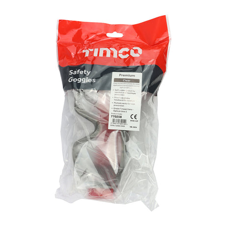 This is an image of Timco - Premium Safety Goggles - Clear One Size (1 Each Bag) 770258