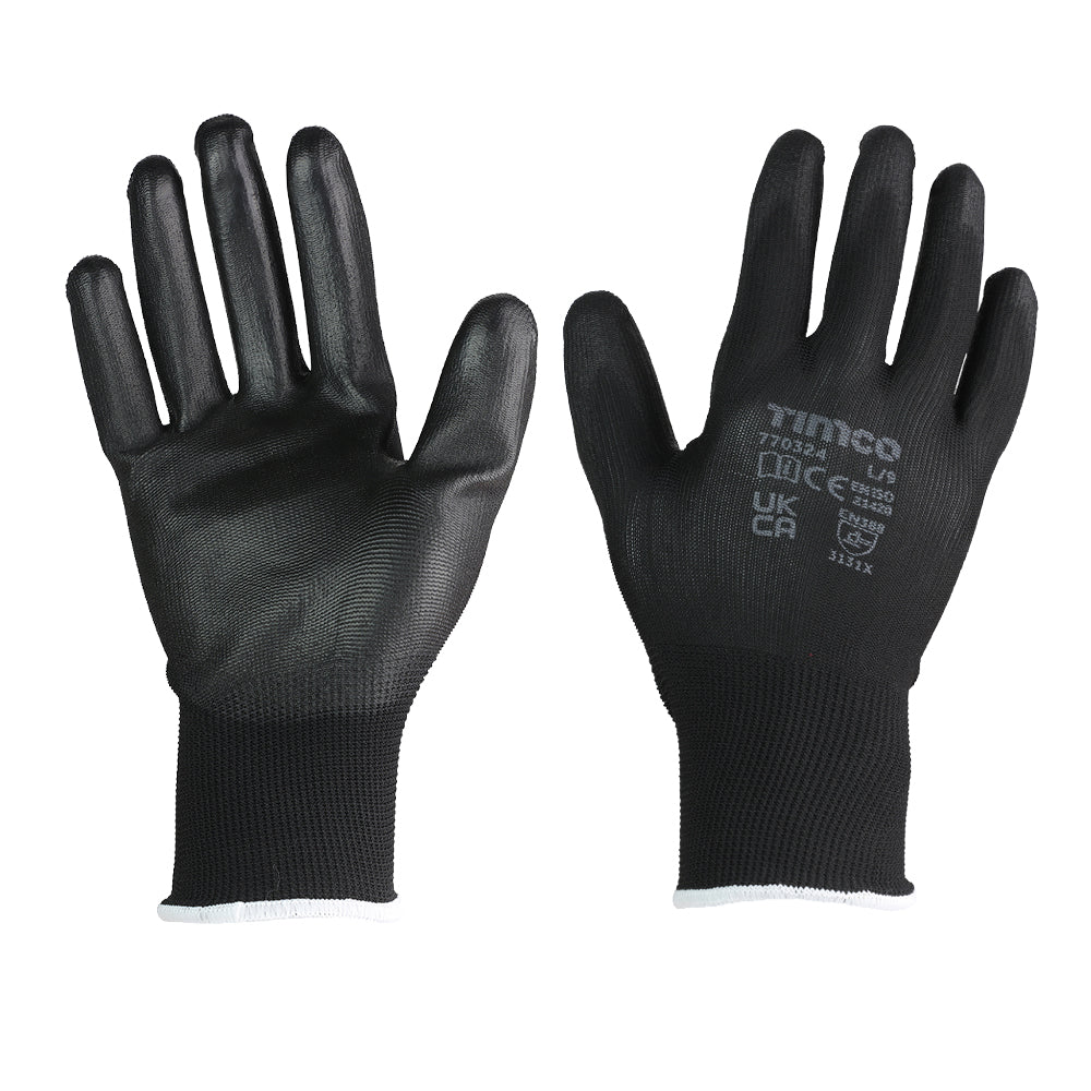 This is an image of Timco - Durable Grip Gloves - PU Coated Polyester - Multi Pack Large (12 Pairs Bag) 770324