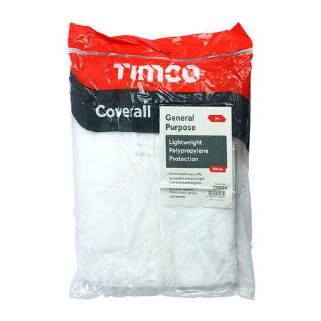 This is an image of Timco - General Purpose Coverall - White Medium (1 Each Bag) 770334