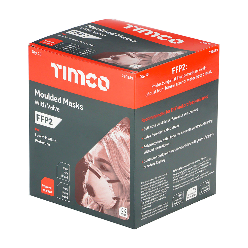 This is an image of Timco - FFP2 Moulded Masks with Valve One Size (10 Pieces Box) 770359