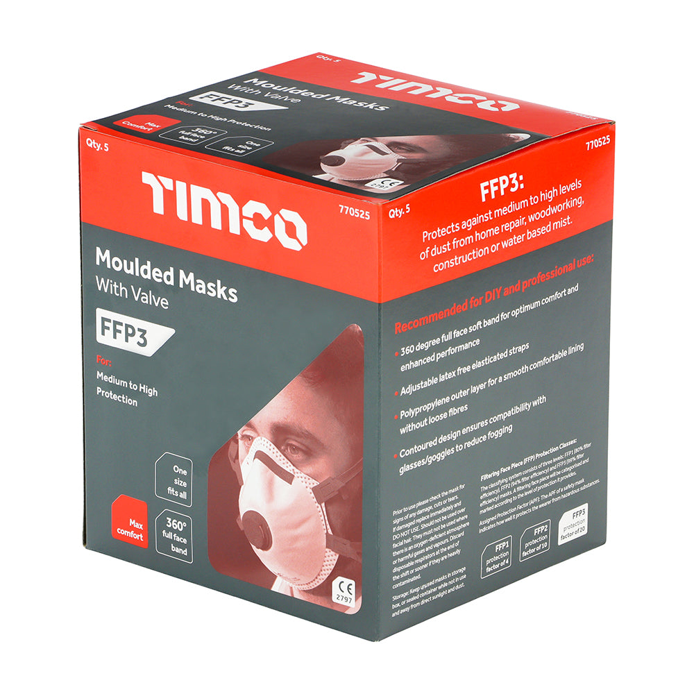 This is an image of Timco - FFP3 Moulded Masks with Valve One Size (5 Pieces Box) 770525