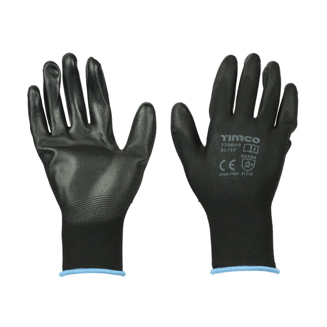 This is an image of Timco - Durable Grip Gloves - PU Coated Polyester X Large (1 Pairs Backing Card) 770649