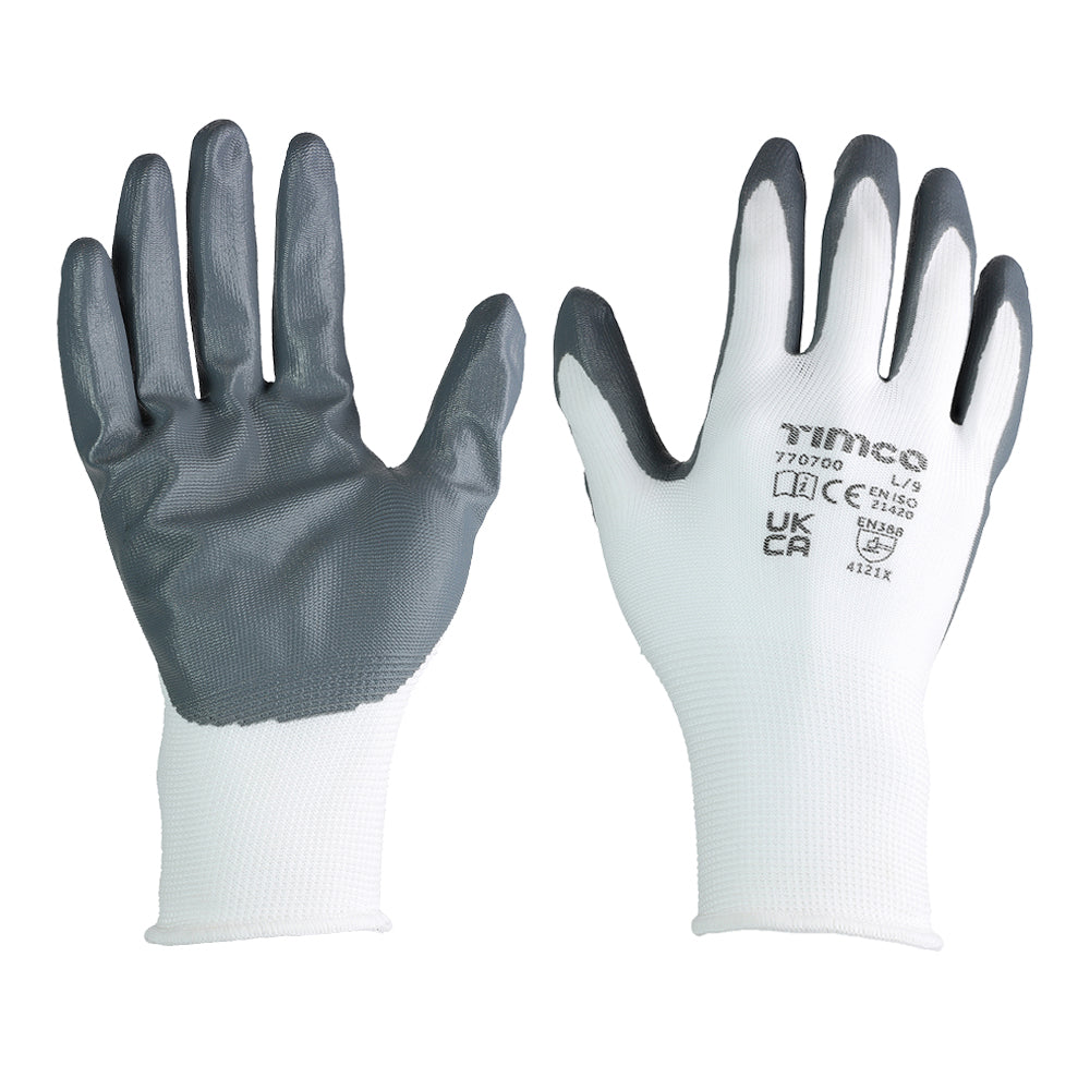This is an image of Timco - Secure Grip Gloves - Smooth Nitrile Foam Coated Polyester - Multi Pack Large (12 Pairs Bag) 770700