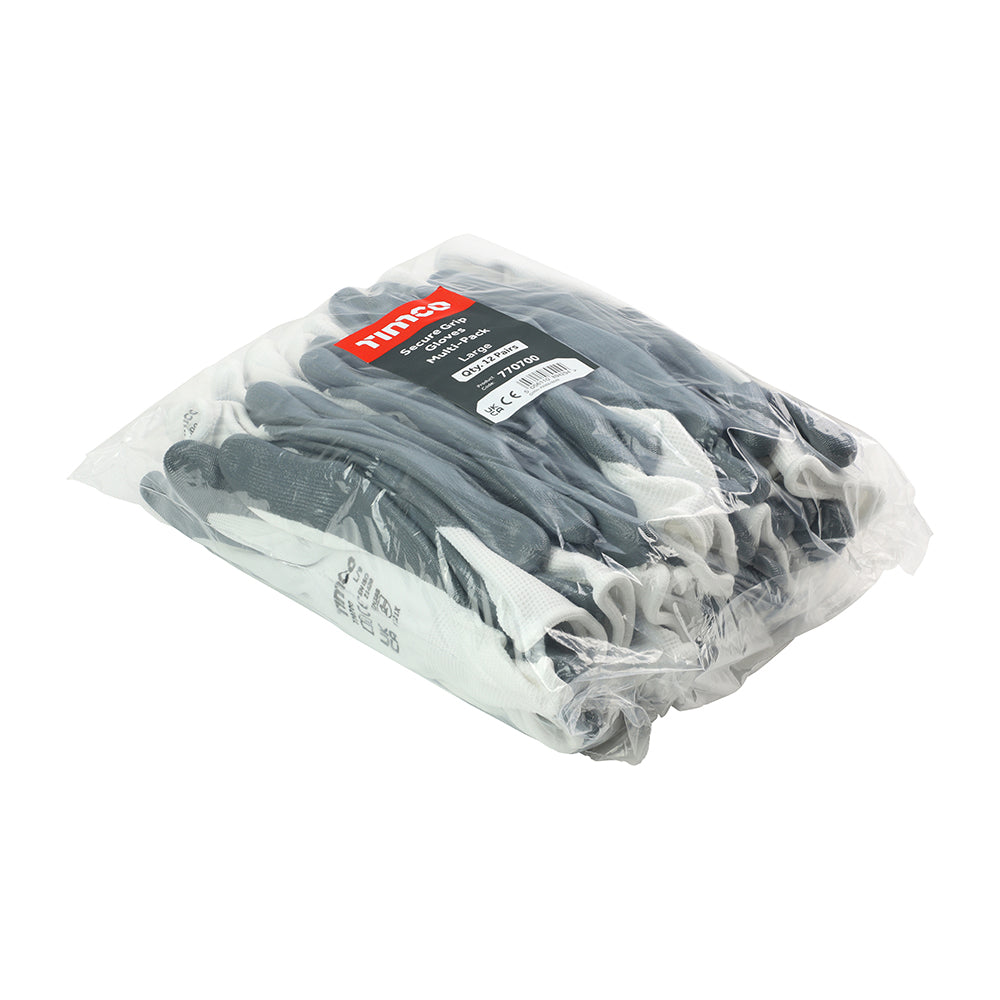 This is an image of Timco - Secure Grip Gloves - Smooth Nitrile Foam Coated Polyester - Multi Pack Large (12 Pairs Bag) 770700