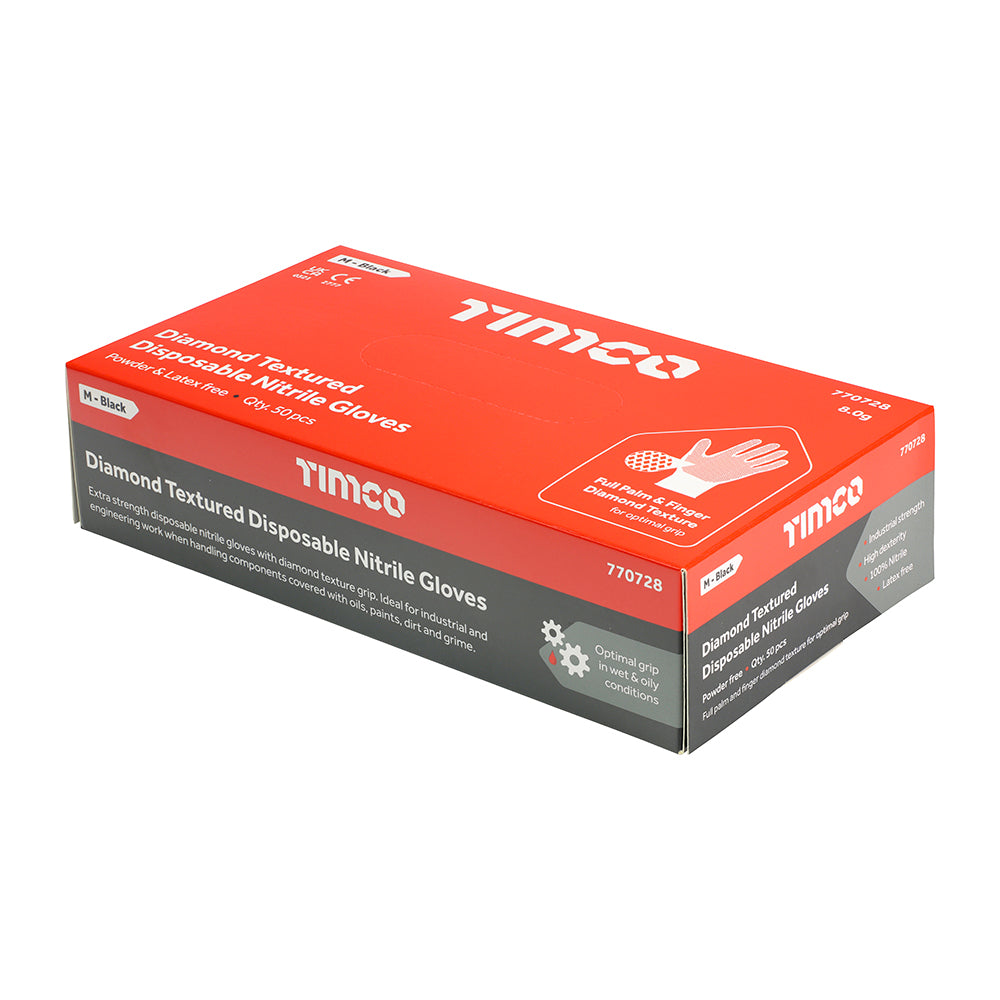 This is an image of Timco - Diamond Textured Disposable Nitrile Gloves Medium (50 Each Box) 770728