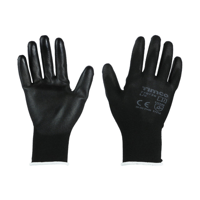 This is an image of Timco - Durable Grip Gloves - PU Coated Polyester Large (1 Pairs Backing Card) 770736
