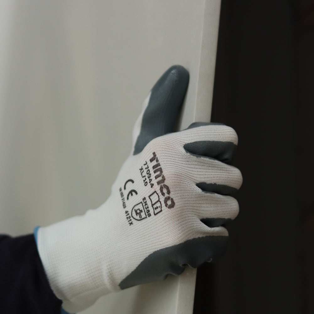 This is an image of Timco - Secure Grip Gloves - Smooth Nitrile Foam Coated Polyester Medium (1 Pairs Backing Card) 770846