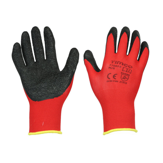 This is an image of Timco - Light Grip Gloves - Crinkle Latex Coated Polyester Medium (1 Pairs Backing Card) 770852