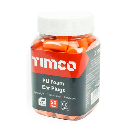 This is an image of Timco - PU Foam Ear Plugs One Size (50 Pairs Jar) 770867