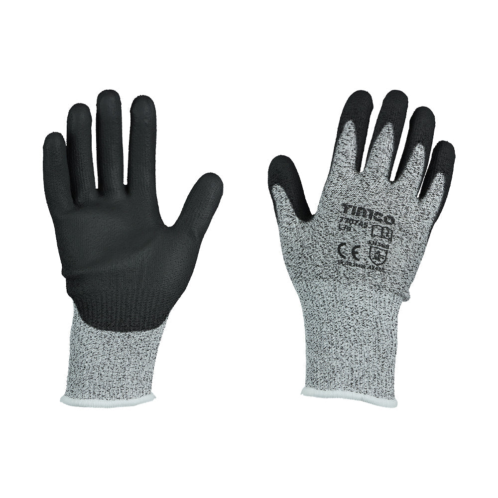 This is an image of Timco - High Cut Gloves - PU Coated HPPE Fibre with Glass Fibre Medium (1 Pairs Backing Card) 770885