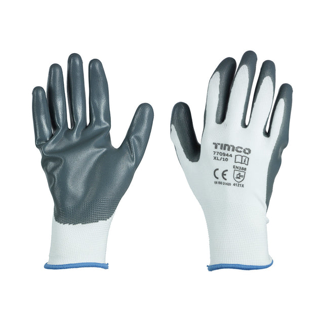 This is an image of Timco - Secure Grip Gloves - Smooth Nitrile Foam Coated Polyester X Large (1 Pairs Backing Card) 770944