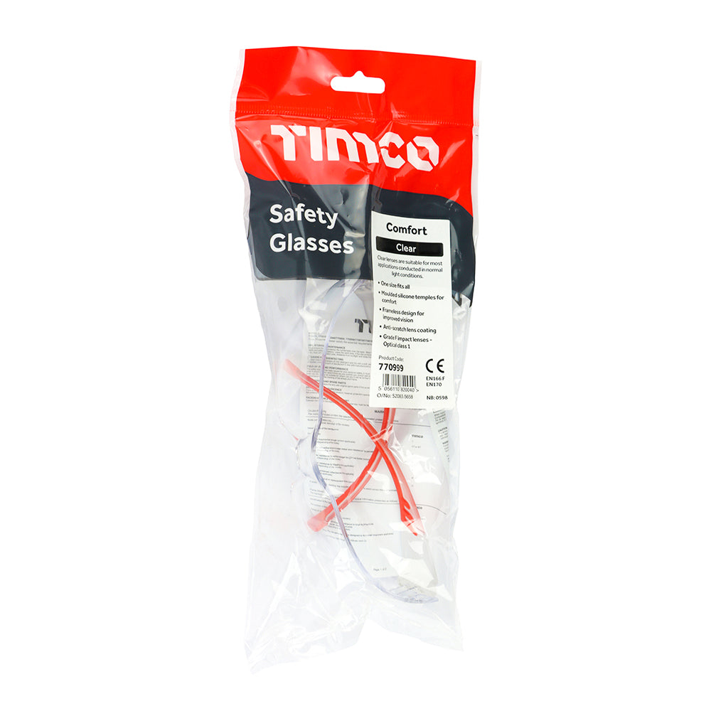 This is an image of Timco - Comfort Safety Glasses - Clear One Size (1 Each Bag) 770999