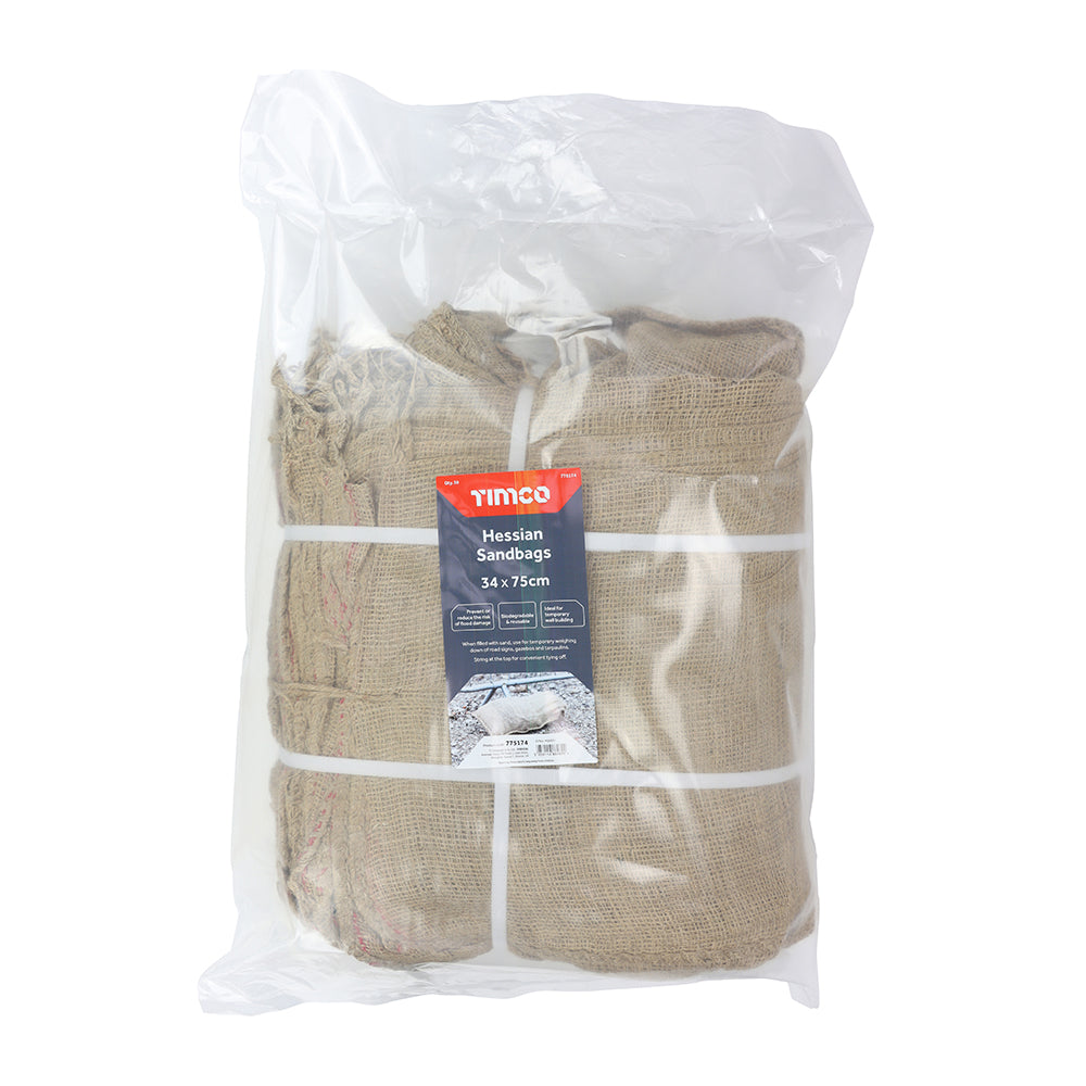 This is an image of Timco - Hessian Sandbags - Natural 34 x 75cm (50 Pieces Bag) 775174