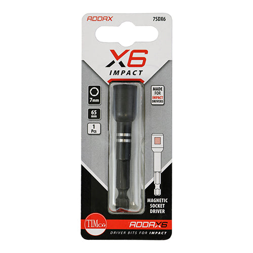 This is an image of Timco - Impact Magnetic Socket Driver 7mm x 65mm (1 Each Blister Pack) 7SDX6