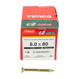 This is an image of Timco - C2 Clamp-Fix Screws - TX - Double Countersunk with Ribs - Twin-Cut - Yellow 8.0 x 80mm - (100 PCS Box) 80080C2C