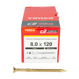 This is an image of Timco - C2 Clamp-Fix Screws - TX - Double Countersunk with Ribs - Twin-Cut - Yellow 8.0 x 120mm - (50 PCS Box) 80120C2C