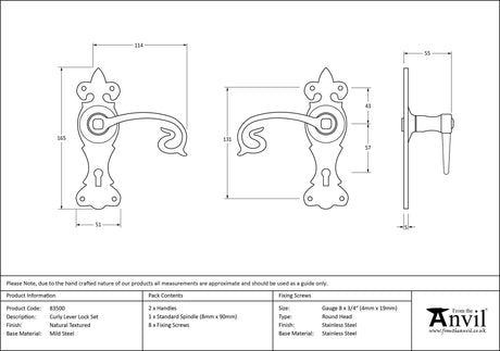 From The Anvil - Natural Textured Curly Lever Lock Set | Sku. 83500 | Trade Door Handles.