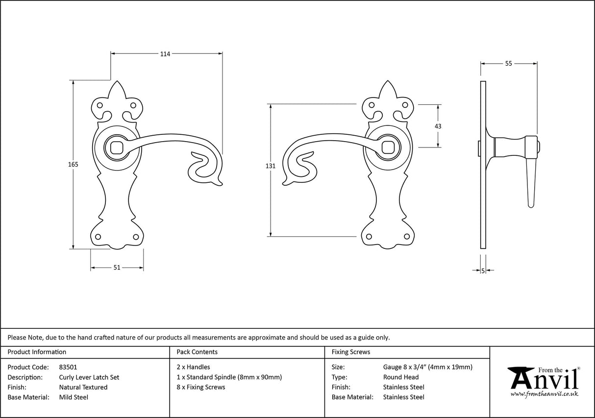 From The Anvil - Natural Textured Curly Lever Latch Set | Sku. 83501 | Trade Door Handles.