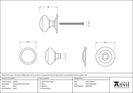 From The Anvil - Black Round Centre Door Knob | Sku. 83506 | Trade Door Handles.