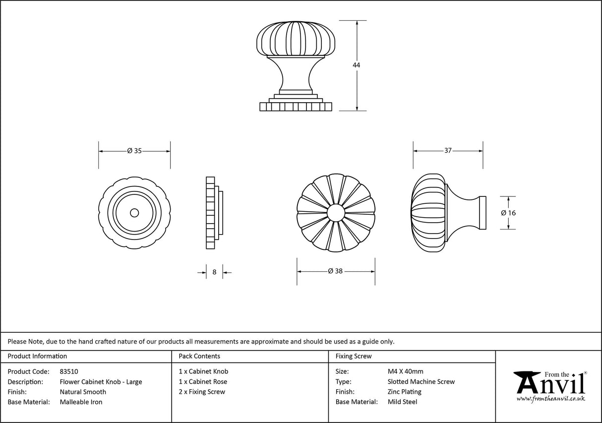 From The Anvil - Natural Smooth Flower Cabinet Knob - Large | Sku. 83510 | Trade Door Handles.