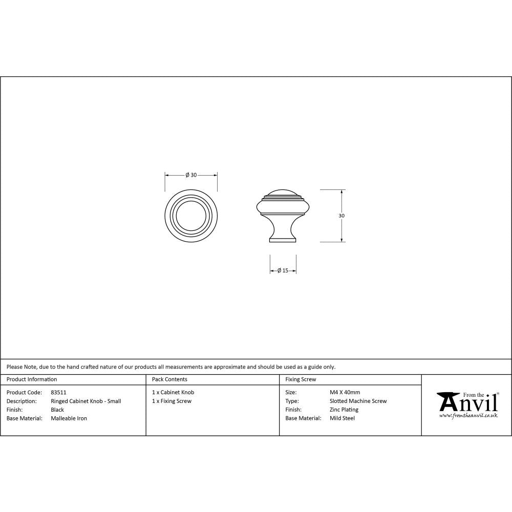From The Anvil - Black Ringed Cabinet Knob - Small | Sku. 83511 | Trade Door Handles.