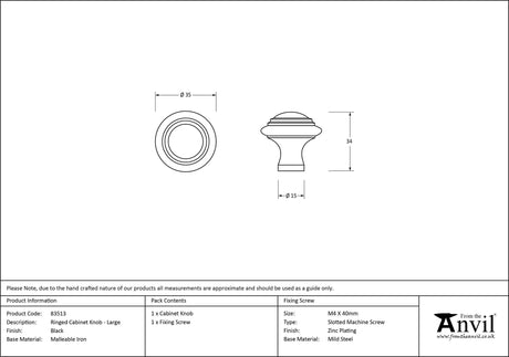 From The Anvil - Black Ringed Cabinet Knob - Large | Sku. 83513 | Trade Door Handles.