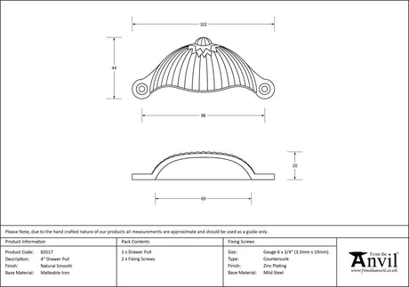 From The Anvil - Natural Smooth 4" Flower Drawer Pull | Sku. 83517 | Trade Door Handles.