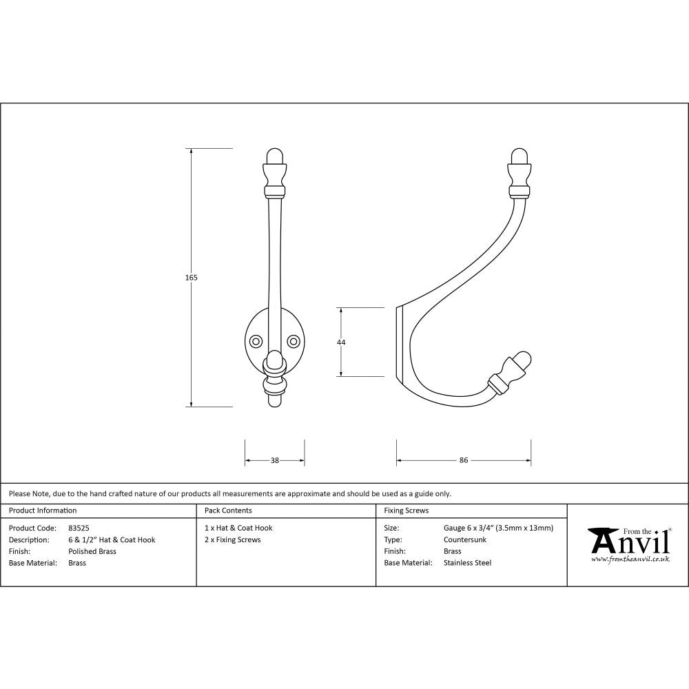 From The Anvil - Polished Brass 6 1/2" Hat & Coat Hook | Sku. 83525 | Trade Door Handles.