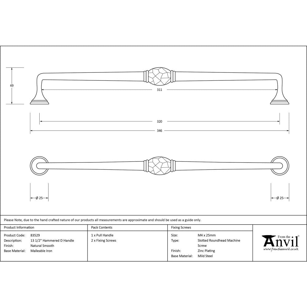 From The Anvil - Natural Smooth 13 1/2" Hammered D Handle | Sku. 83529 | Trade Door Handles.
