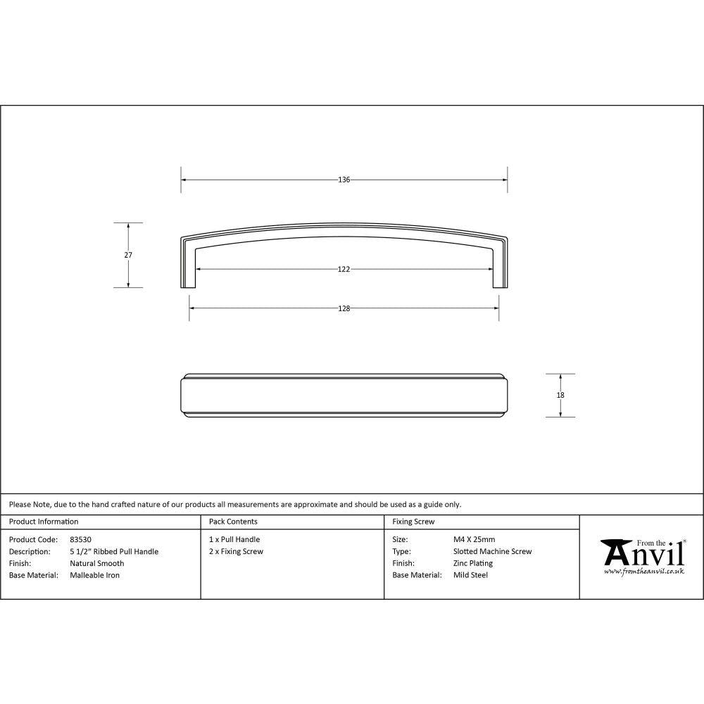 From The Anvil - Natural Smooth 5 1/2" Ribbed Pull Handle | Sku. 83530 | Trade Door Handles.