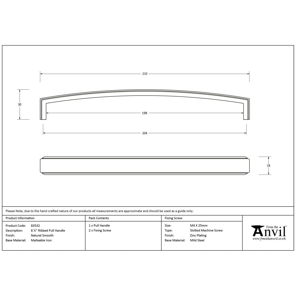 From The Anvil - Natural Smooth 8ÃƒÆ’Ã†€™Ãƒ€ ‚¬„¢ÃƒÆ’‚¬ €š¬€ž¢ÃƒÆ’Ã†€™¢ÃƒÆ’¢€š¬Ã…¡¬ÃƒÆ’‚¬¦¡ÃƒÆ’Ã†€™Ãƒ€ ‚¬„¢ÃƒÆ’¢‚¬Å¡¬Ãƒ€¦¡ÃƒÆ’Ã†€™€š¬Ã…¡ÃƒÆ’‚¬Å¡¼" Ribbed Pull Handle | Sku. 83532 | Trade Door Handles.