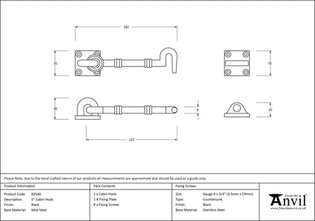 From The Anvil - Black 5" Cabin Hook | Sku. 83540 | Trade Door Handles.