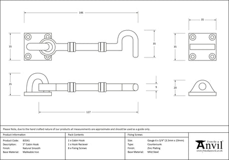 From The Anvil - Natural Smooth 5" Cabin Hook | Sku. 83541 | Trade Door Handles.