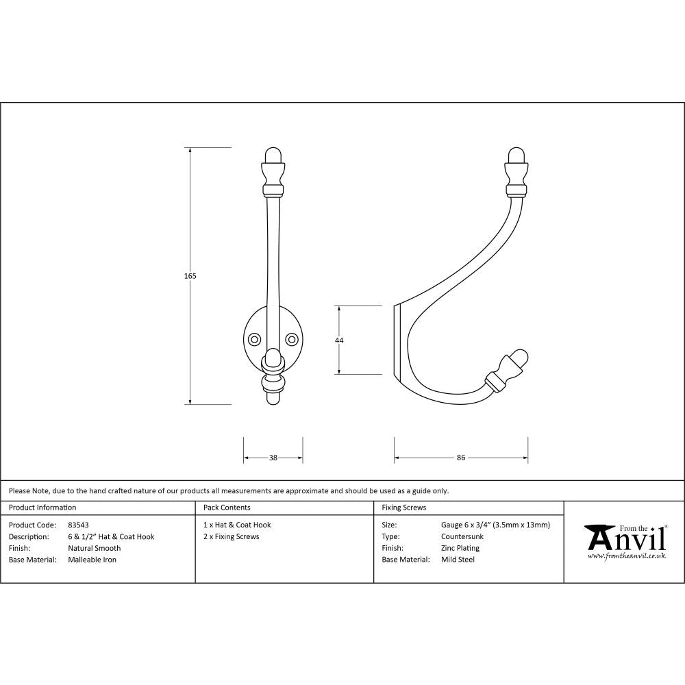 From The Anvil - Natural Smooth 6 1/2" Hat & Coat Hook | Sku. 83543 | Trade Door Handles.