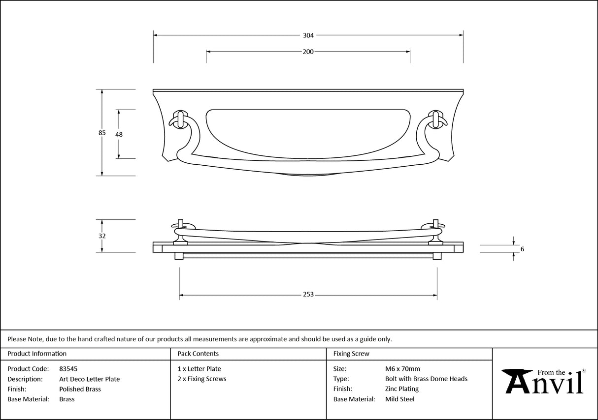 From The Anvil - Polished Brass Art Deco Letter Plate | Sku. 83545 | Trade Door Handles.