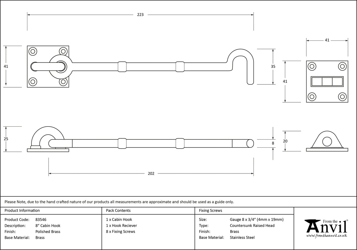 From The Anvil - Polished Brass 8" Cabin Hook | Sku. 83546 | Trade Door Handles.