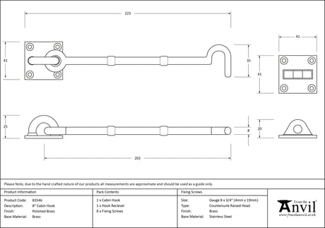 From The Anvil - Polished Brass 8" Cabin Hook | Sku. 83546 | Trade Door Handles.
