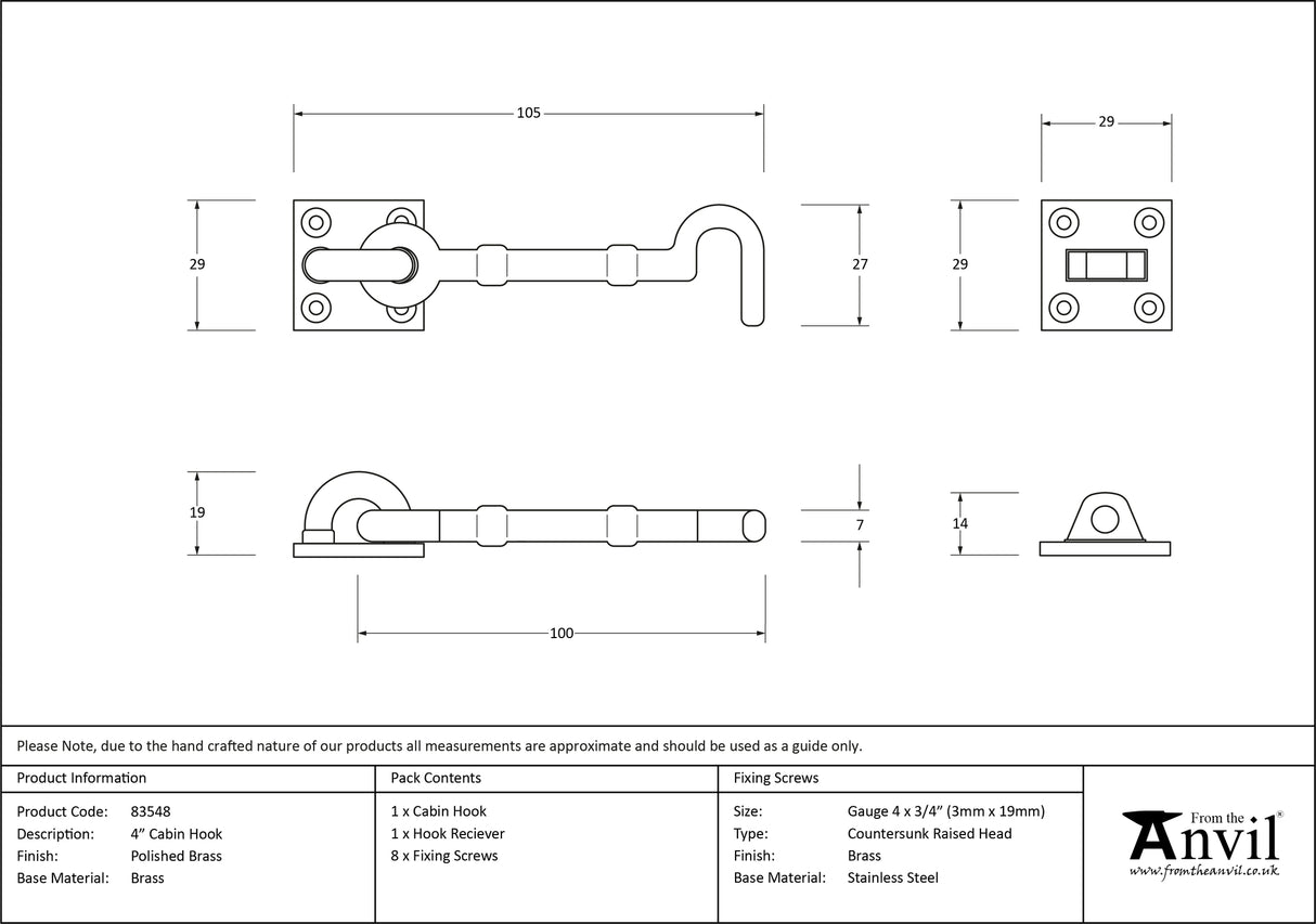 From The Anvil - Polished Brass 4" Cabin Hook | Sku. 83548 | Trade Door Handles.