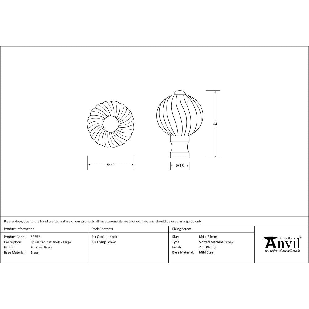 From The Anvil - Polished Brass Spiral Cabinet Knob - Large | Sku. 83552 | Trade Door Handles.
