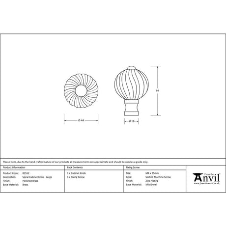 From The Anvil - Polished Brass Spiral Cabinet Knob - Large | Sku. 83552 | Trade Door Handles.