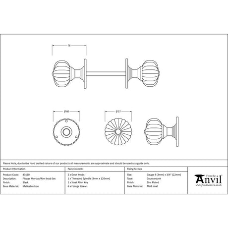 From The Anvil - Black Flower Mortice Knob Set | Sku. 83560 | Trade Door Handles.
