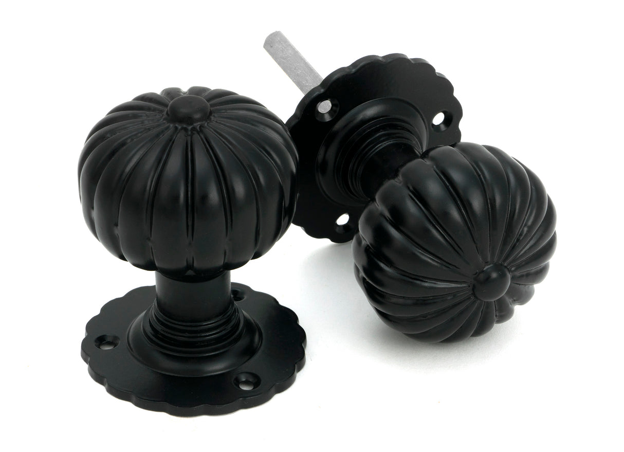 From The Anvil - Black Flower Mortice Knob Set | Sku. 83560 | Trade Door Handles.