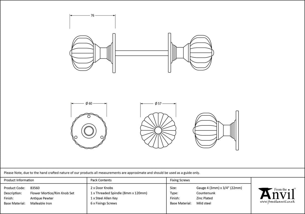 From The Anvil - Natural Smooth Flower Mortice Knob Set | Sku. 83561 | Trade Door Handles.
