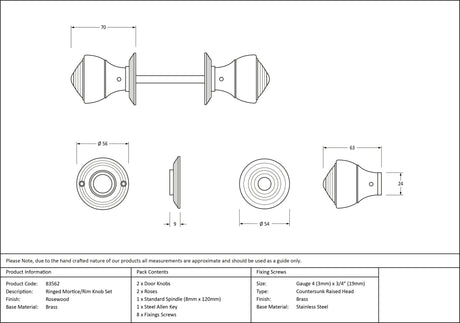 From The Anvil - Rosewood Ringed Mortice/Rim Knob Set | Sku. 83562 | Trade Door Handles.