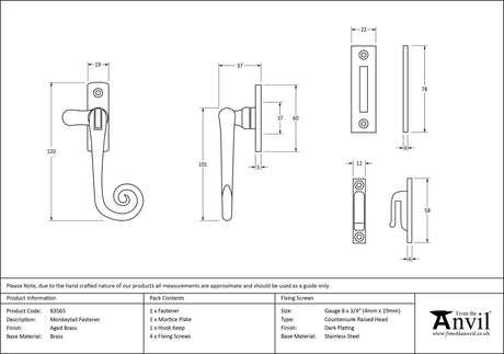 From The Anvil - Aged Brass Monkeytail Fastener | Sku. 83565 | Trade Door Handles.