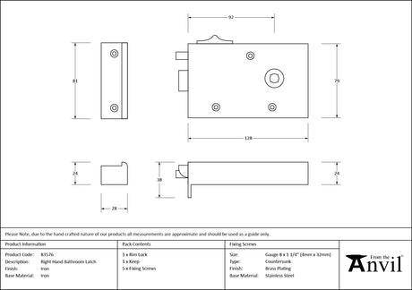 From The Anvil - Iron Right Hand Bathroom Latch | Sku. 83576 | Trade Door Handles.