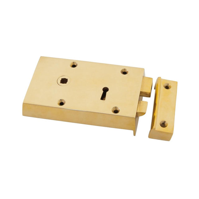 From The Anvil - Polished Brass Left Hand Rim Lock - Small | Sku. 83577 | Trade Door Handles.