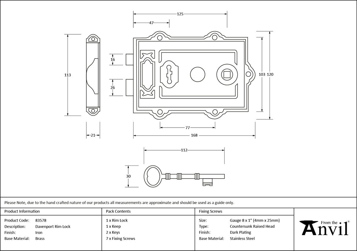 From The Anvil - Iron Davenport Rim Lock | Sku. 83578 | Trade Door Handles.