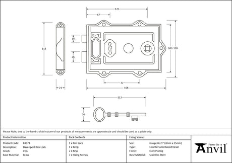 From The Anvil - Iron Davenport Rim Lock | Sku. 83578 | Trade Door Handles.
